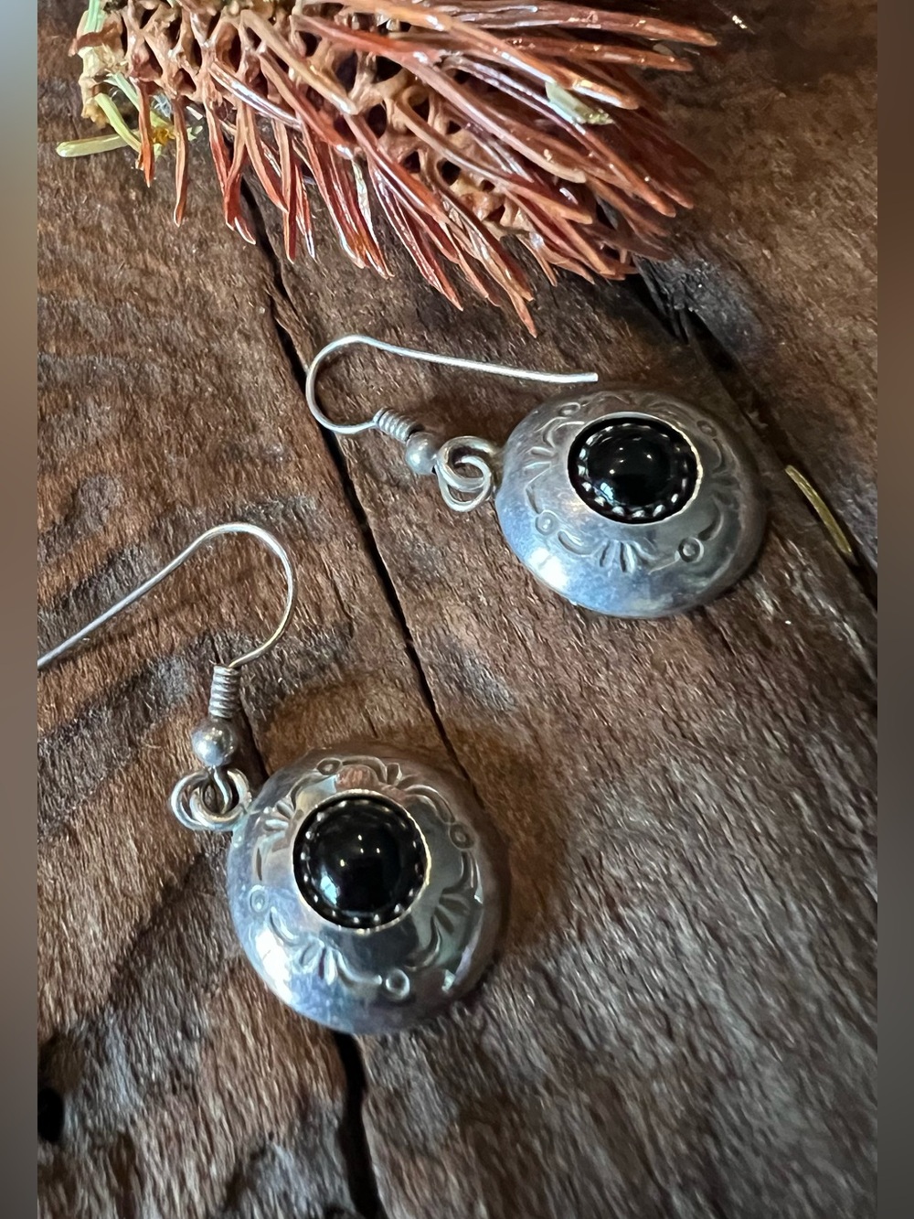 Navajo Zuni Bernadette Eustace Ónix Earrings Sterling Black Jet